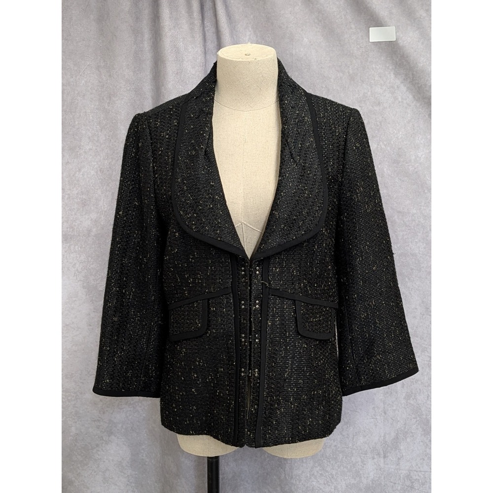 Classiques Entier Womens Black Tweed Metallic Hook Eye Blazer Jacket Size M C165